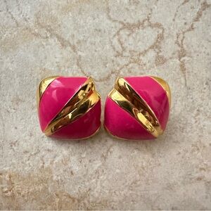 Jacklyn smith 1980’s Gold-Accent Hot Pink Square  Earrings
